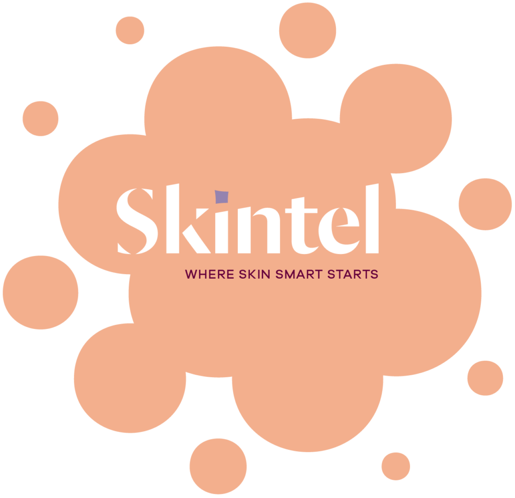 Large Skintel Logo - peach. Contact us page.