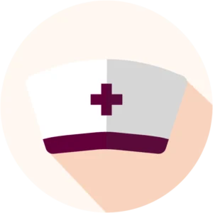 thumbnail | Skintel Nurse's white cap with a purple cross centered on the front against a pale background to indicate medical care.